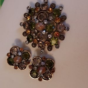 Vintage Brooch and earrings lovely fall      tones